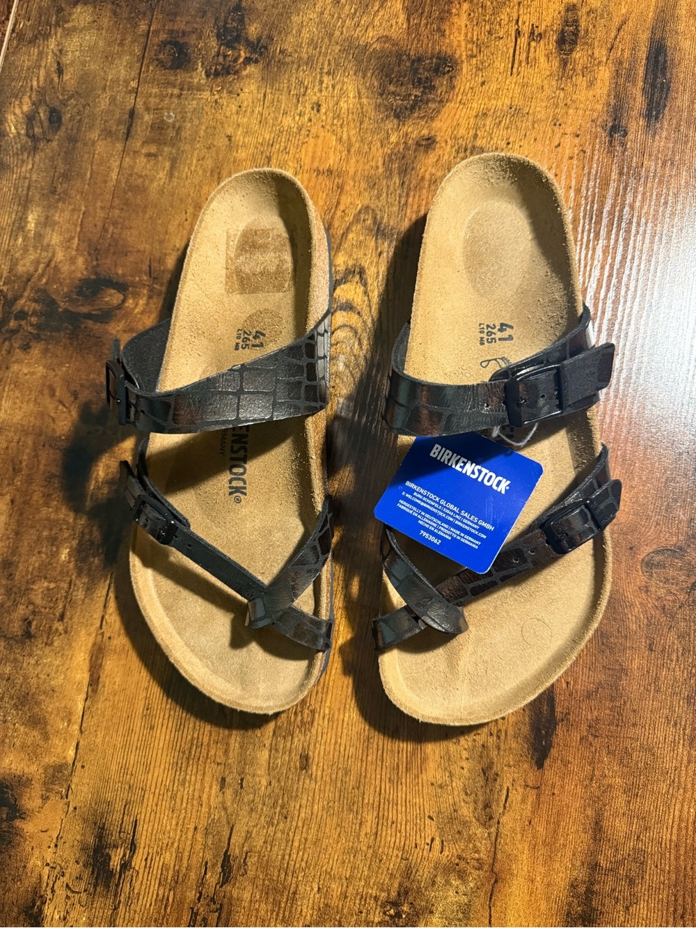 Birkenstock Womens 10Brown Croc-Embossed Strappy Sandals